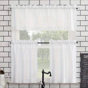 Microfiber 3-Piece Solid Semi-Sheer Rod Pocket Kitchen Curtains, 54