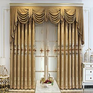 2PC European Luxury Style Brown Chenille Embroidered Semi Blackout Curtain For Living Room Hollow Out Flower Drapes For Villa Bedroom Grommet Top Thermal Insulated