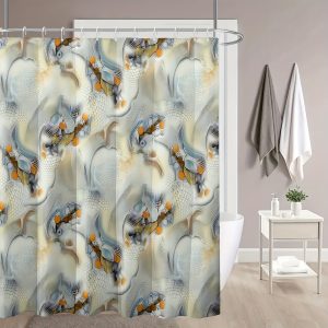 Abstract Fish Scales Pattern Bath Curtain Set - 70.87x70.87inch, Waterproof with Plastic Shower Hooks, Modern Print for Windows, Decorative Bathroom Curtain for Home Use - Machine Washable, Artistic Design, Seasonal All Year Round, Viscose Fabric, Woven Weave