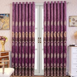 2PC Luxurious Pepper Embroidered Blackout Curtains For Living Room European Style Purple Chenille Cloth Thermal Insulated Drapery Villa Window Treatment For Bedroom Hotel